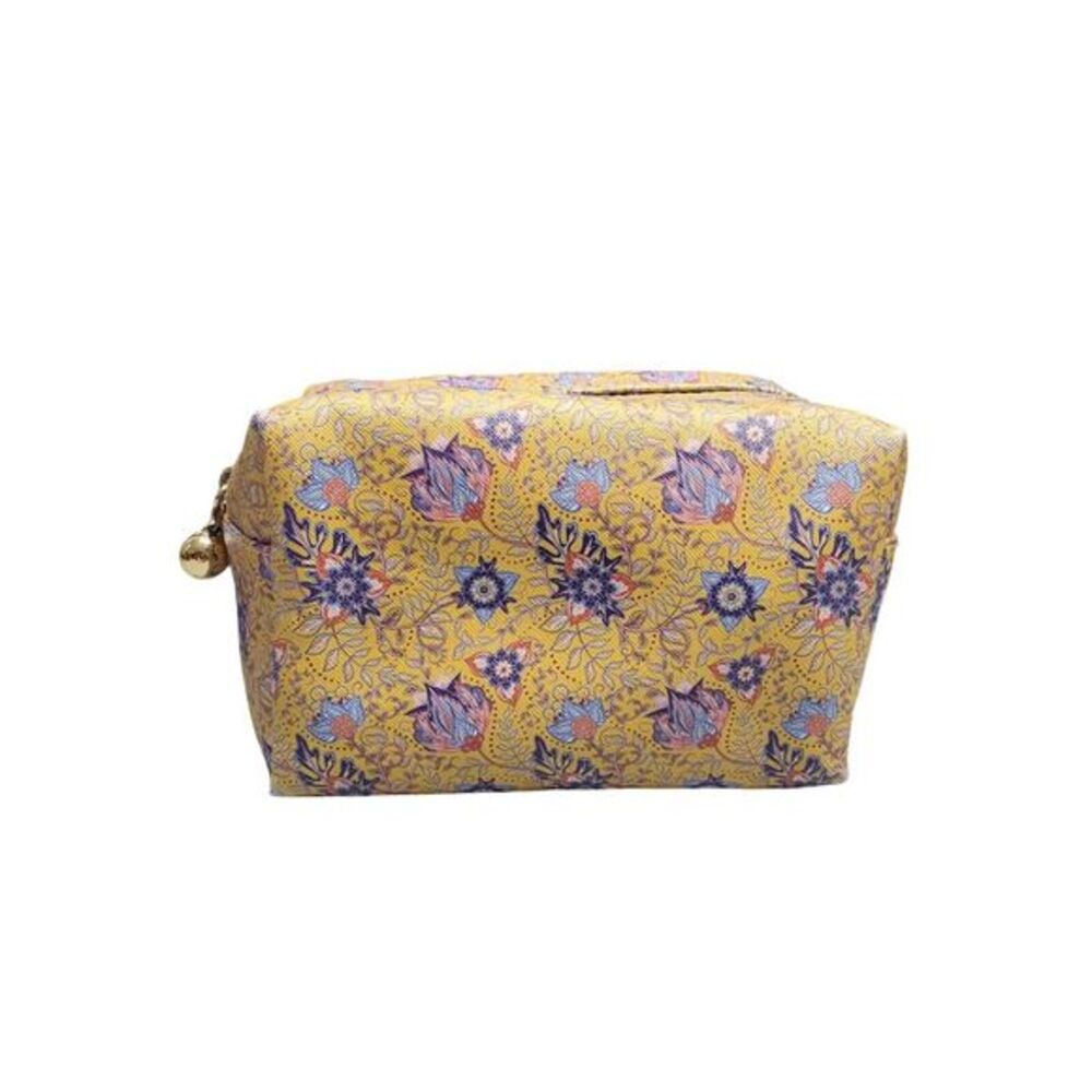 Womens Makeup Bag Yellowโ Multi Floral Lined Zipper Around Single Compartment